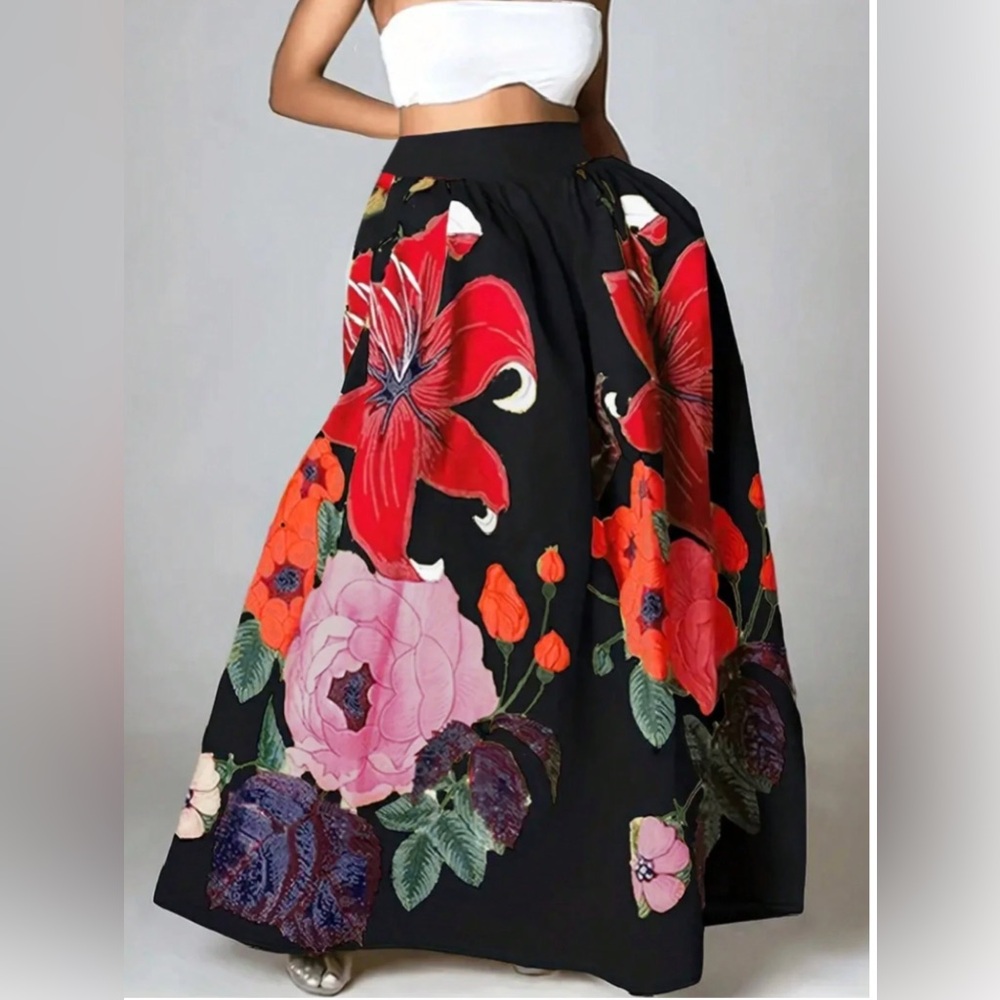 Boho Floral Print Women's Skirt Black